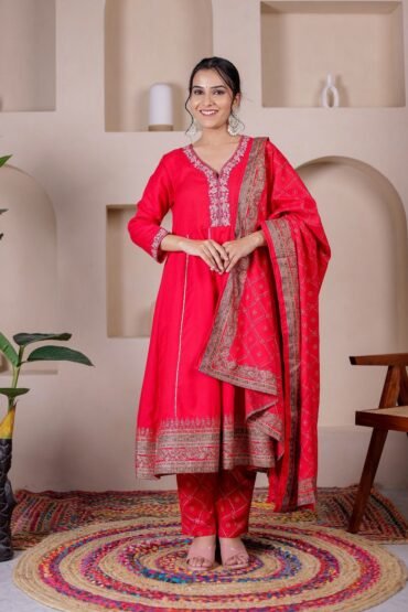 GULZAAR RED ANARKALI KURTA SET